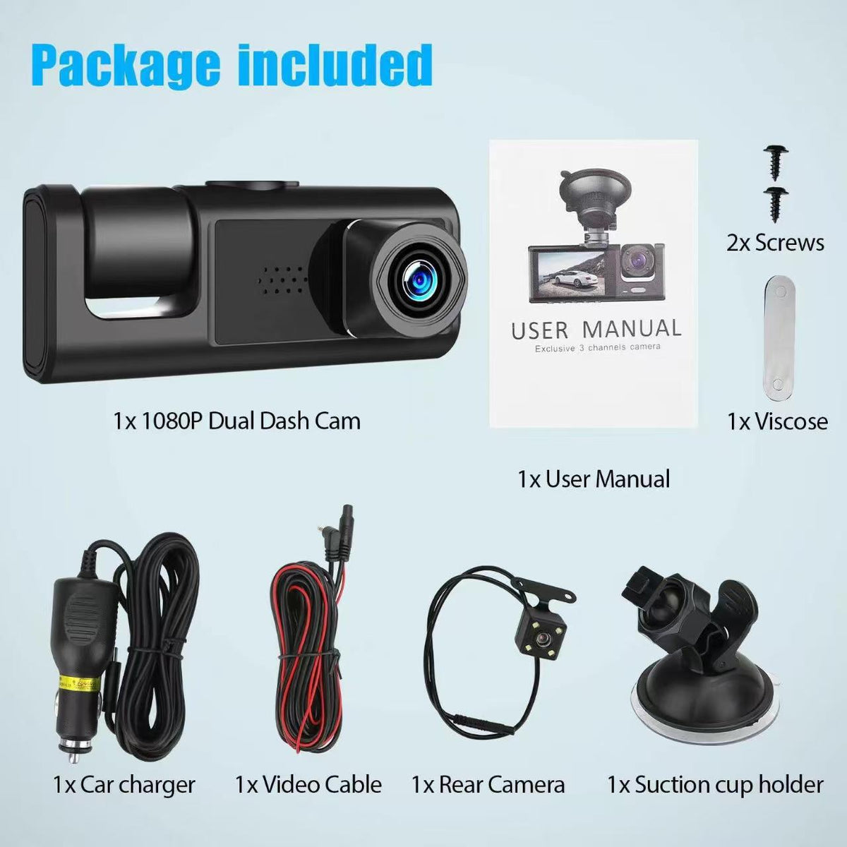 3 Channel Dash Cam: Front and Inside