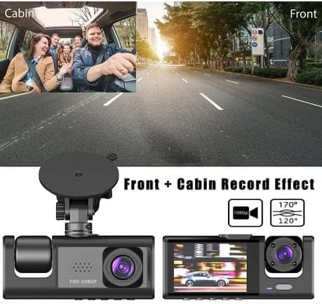 3 Channel Dash Cam: Front and Inside
