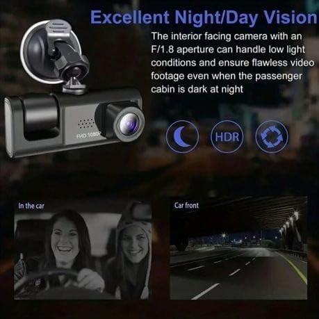 3 Channel Dash Cam: Front and Inside