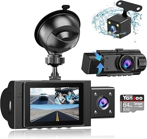 3 Channel Dash Cam: Front and Inside